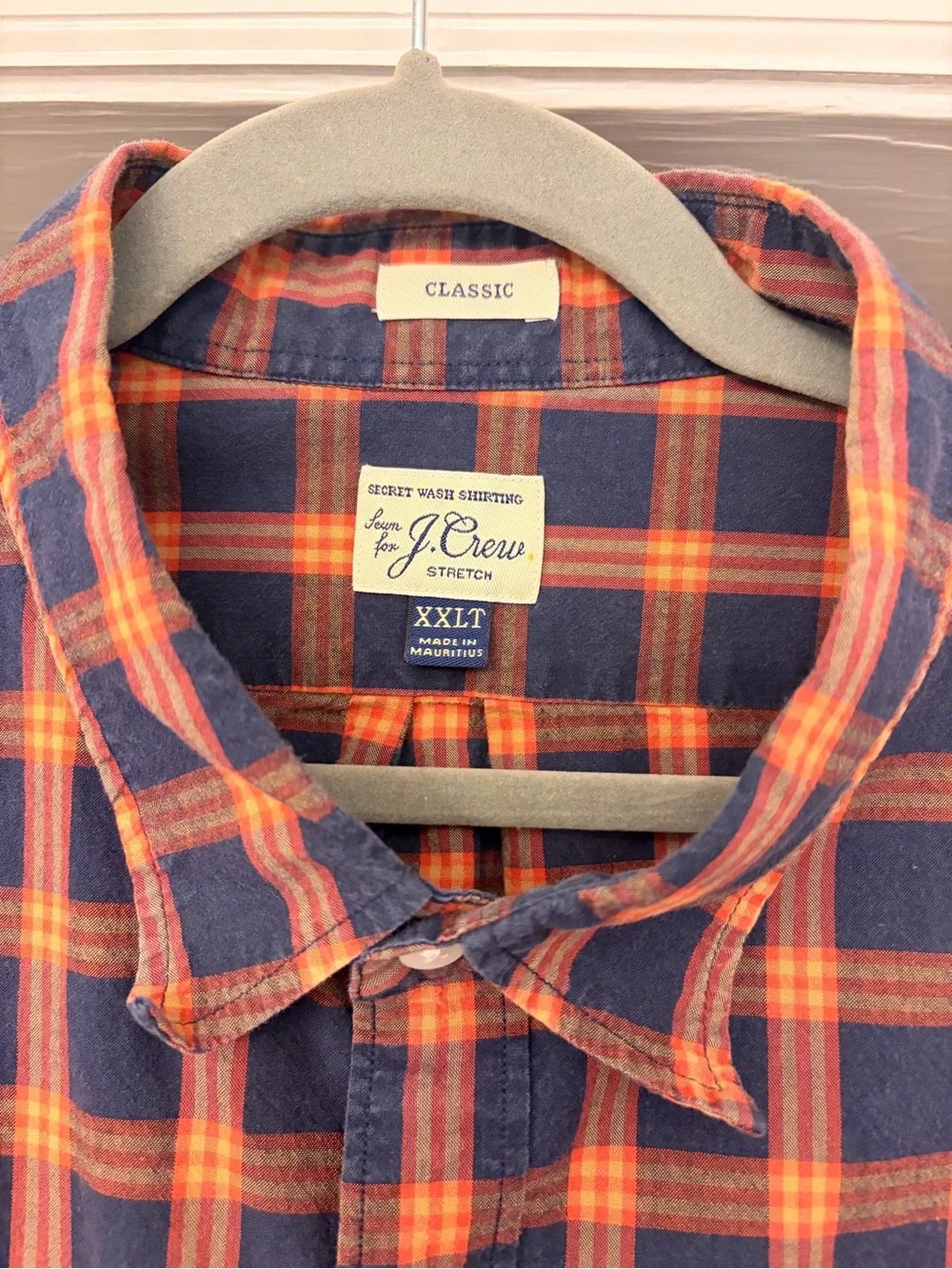 J. Crew Navy and Orange Plaid Button-Down Shirt